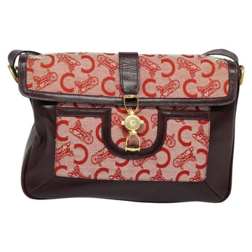 CELINE C Sulky Shoulder Bag Canvas Leather Red Gold Auth 130407 - 0