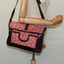CELINE C Sulky Shoulder Bag Canvas Leather Red Gold Auth 130407-22