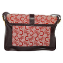 CELINE C Sulky Shoulder Bag Canvas Leather Red Gold Auth 130407-3