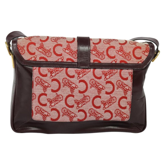 CELINE C Sulky Shoulder Bag Canvas Leather Red Gold Auth 130407