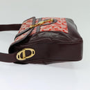 CELINE C Sulky Shoulder Bag Canvas Leather Red Gold Auth 130407-4