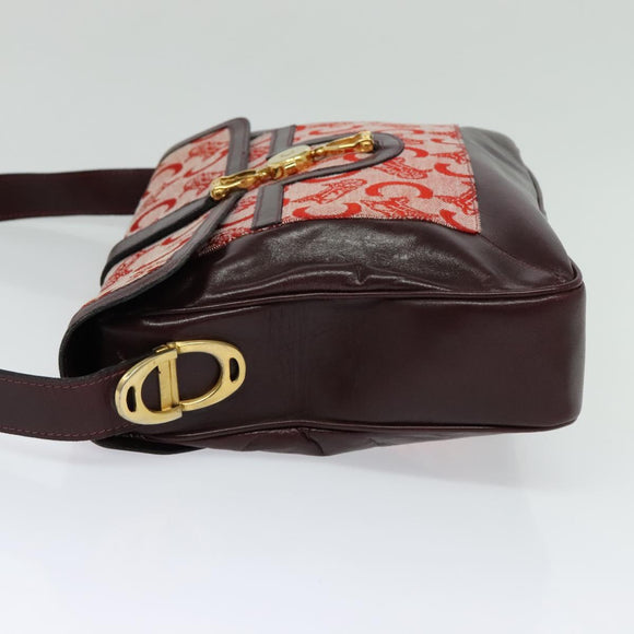 CELINE C Sulky Shoulder Bag Canvas Leather Red Gold Auth 130407