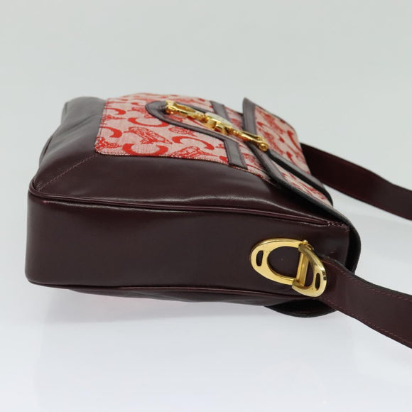 CELINE C Sulky Shoulder Bag Canvas Leather Red Gold Auth 130407