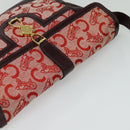 CELINE C Sulky Shoulder Bag Canvas Leather Red Gold Auth 130407-6