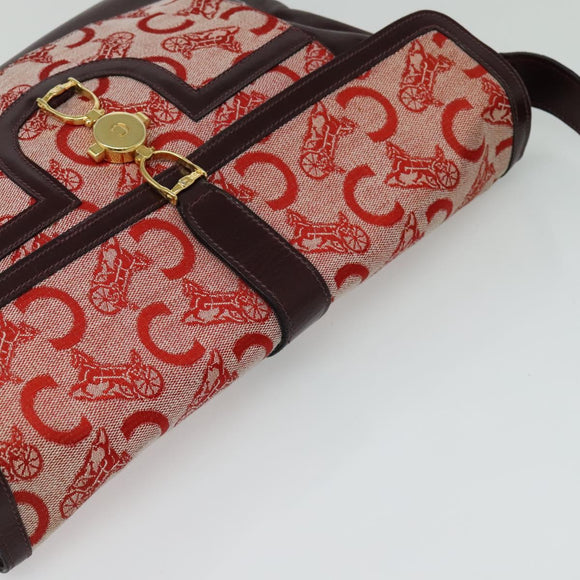 CELINE C Sulky Shoulder Bag Canvas Leather Red Gold Auth 130407