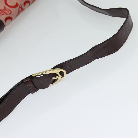 CELINE C Sulky Shoulder Bag Canvas Leather Red Gold Auth 130407
