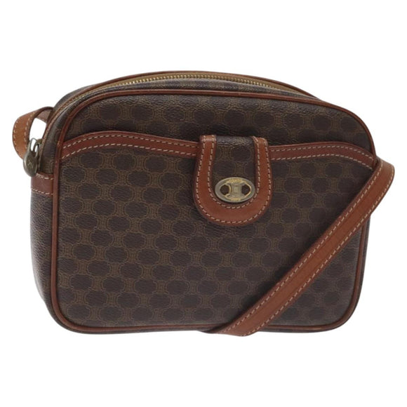 CELINE Macadam Canvas Shoulder Bag PVC Leather Brown Gold Auth 130409