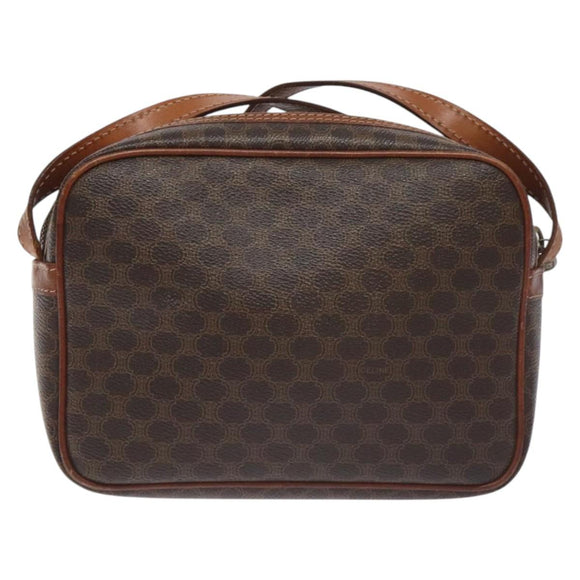 CELINE Macadam Canvas Shoulder Bag PVC Leather Brown Gold Auth 130409