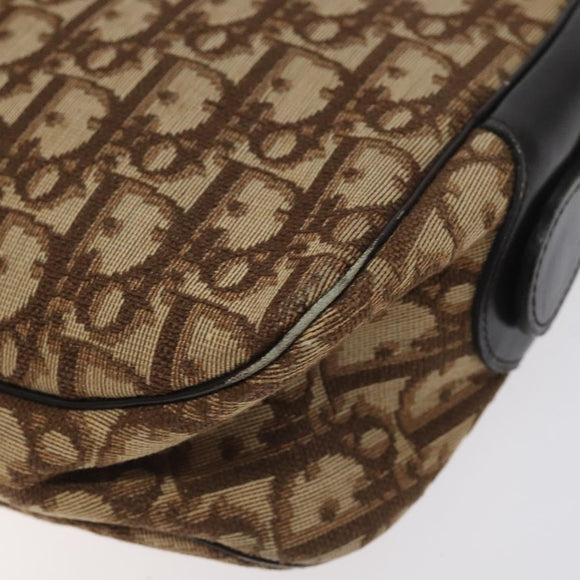 Christian Dior Trotter Canvas Shoulder Bag Brown Gold Auth 130411