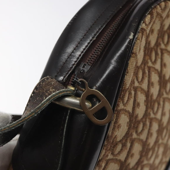 Christian Dior Trotter Canvas Shoulder Bag Brown Gold Auth 130411