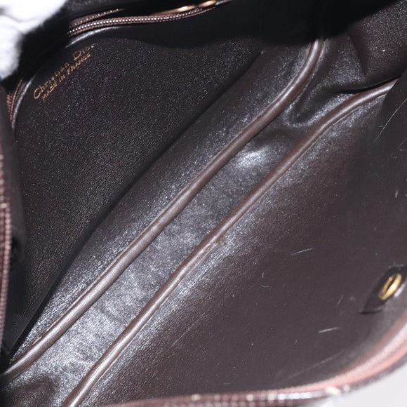 Christian Dior Trotter Canvas Shoulder Bag Brown Gold Auth 130411
