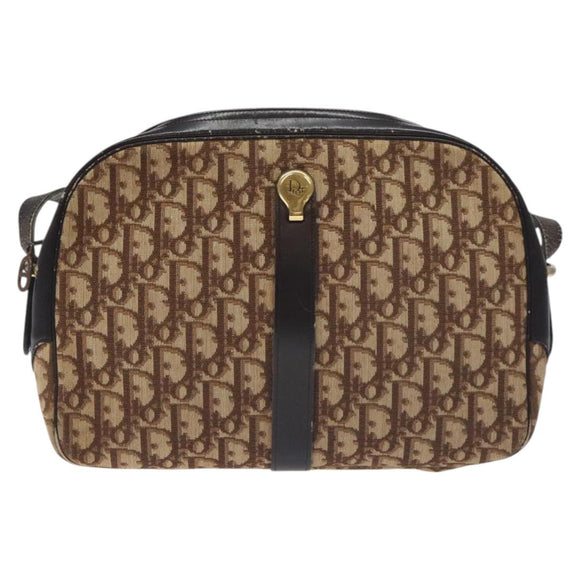 Christian Dior Trotter Canvas Shoulder Bag Brown Gold Auth 130411