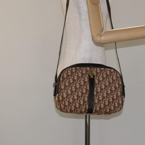 Christian Dior Trotter Canvas Shoulder Bag Brown Gold Auth 130411