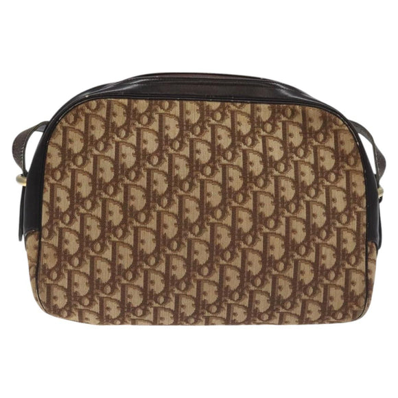 Christian Dior Trotter Canvas Shoulder Bag Brown Gold Auth 130411
