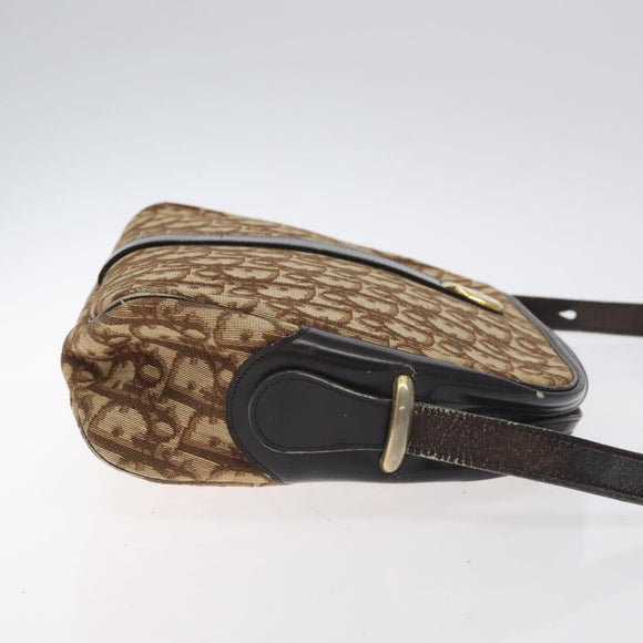 Christian Dior Trotter Canvas Shoulder Bag Brown Gold Auth 130411