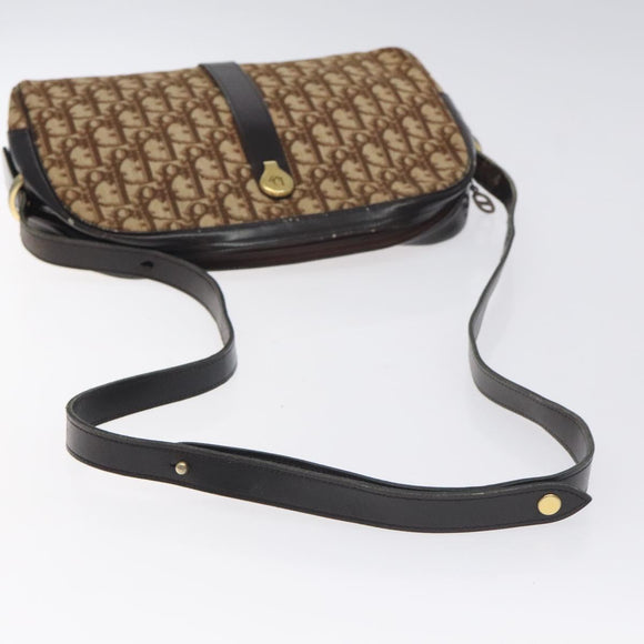 Christian Dior Trotter Canvas Shoulder Bag Brown Gold Auth 130411