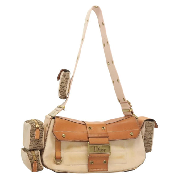 Christian Dior Trotter Canvas Street Chic Shoulder Bag Brown Gold Auth 130412