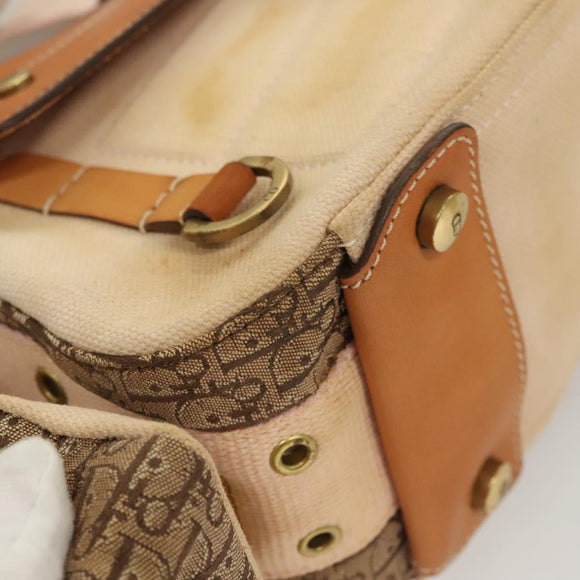 Christian Dior Trotter Canvas Street Chic Shoulder Bag Brown Gold Auth 130412