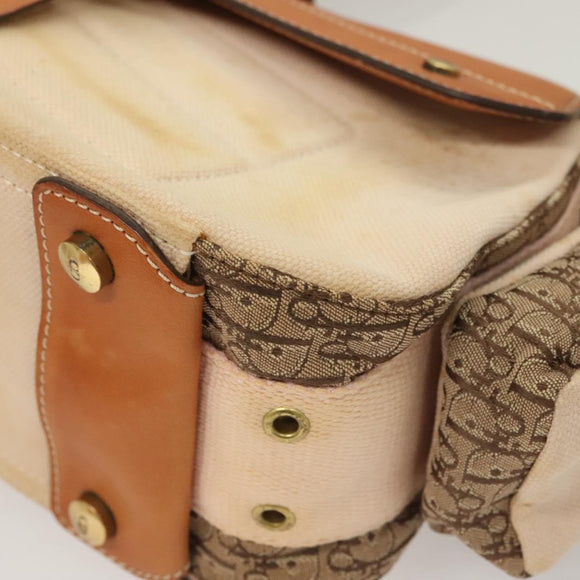 Christian Dior Trotter Canvas Street Chic Shoulder Bag Brown Gold Auth 130412