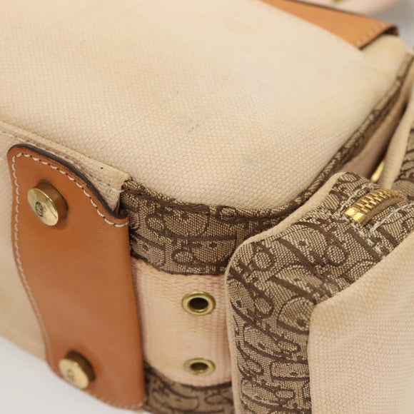 Christian Dior Trotter Canvas Street Chic Shoulder Bag Brown Gold Auth 130412