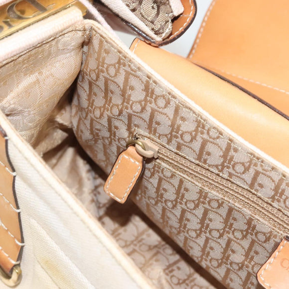 Christian Dior Trotter Canvas Street Chic Shoulder Bag Brown Gold Auth 130412