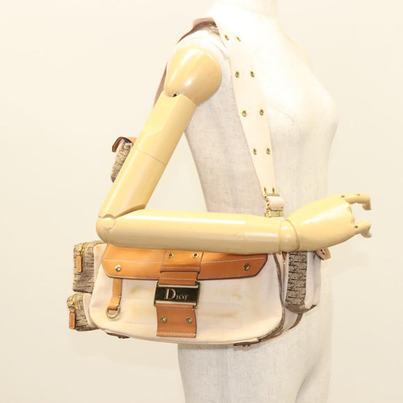 Christian Dior Trotter Canvas Street Chic Shoulder Bag Brown Gold Auth 130412