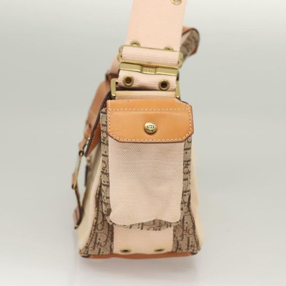 Christian Dior Trotter Canvas Street Chic Shoulder Bag Brown Gold Auth 130412
