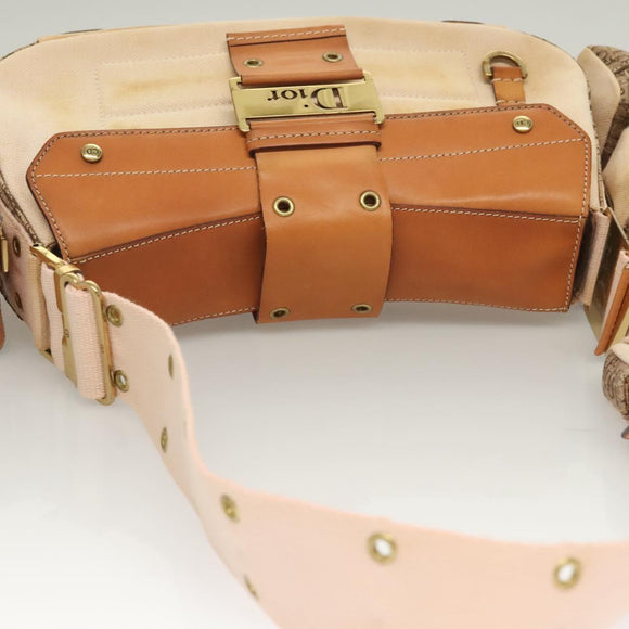 Christian Dior Trotter Canvas Street Chic Shoulder Bag Brown Gold Auth 130412