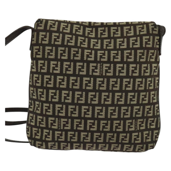 FENDI Zucchino Canvas Mamma Shoulder Bag Brown Auth 130418