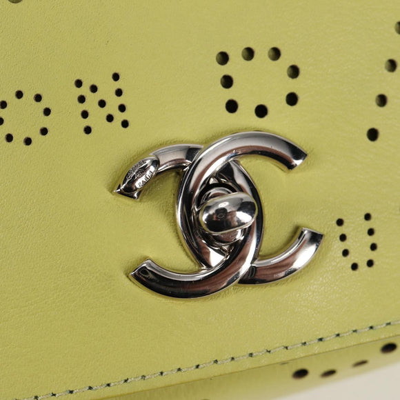 CHANEL Chain Shoulder Bag Leather 2way Yellow CC Auth 130486SM