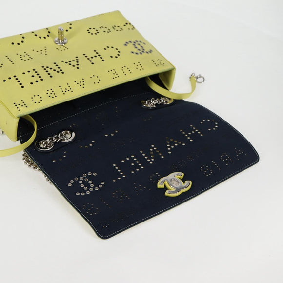 CHANEL Chain Shoulder Bag Leather 2way Yellow CC Auth 130486SM