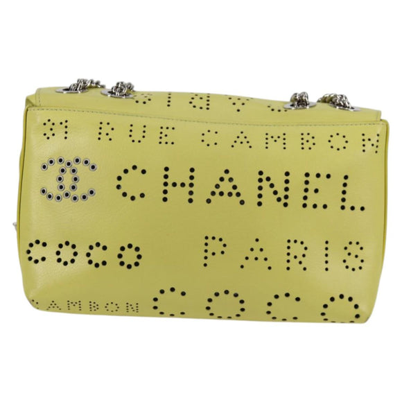 CHANEL Chain Shoulder Bag Leather 2way Yellow CC Auth 130486SM