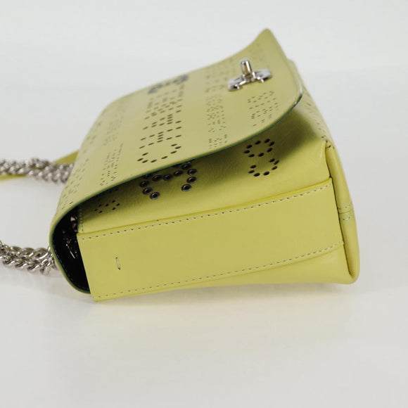 CHANEL Chain Shoulder Bag Leather 2way Yellow CC Auth 130486SM