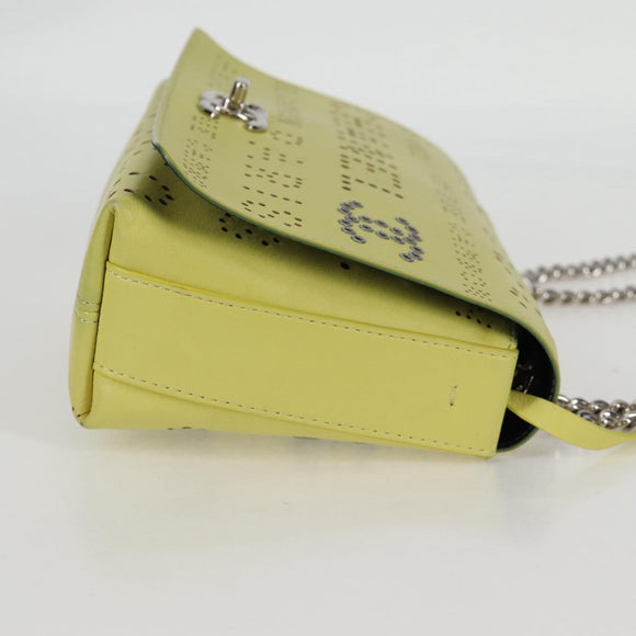 CHANEL Chain Shoulder Bag Leather 2way Yellow CC Auth 130486SM