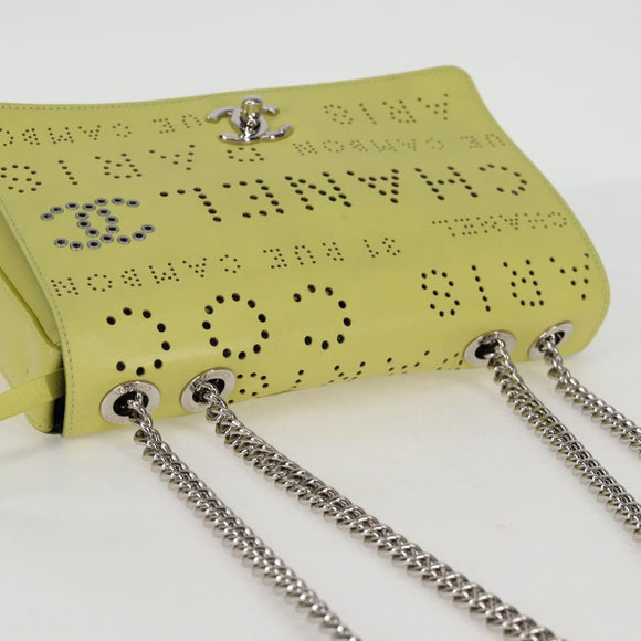 CHANEL Chain Shoulder Bag Leather 2way Yellow CC Auth 130486SM