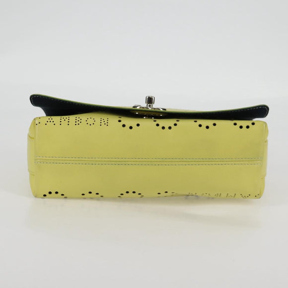 CHANEL Chain Shoulder Bag Leather 2way Yellow CC Auth 130486SM