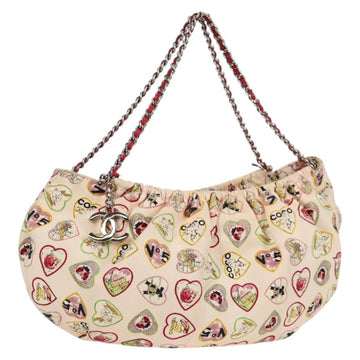 CHANEL Chain Shoulder Bag Canvas Ivory Silver CC Auth 130491V