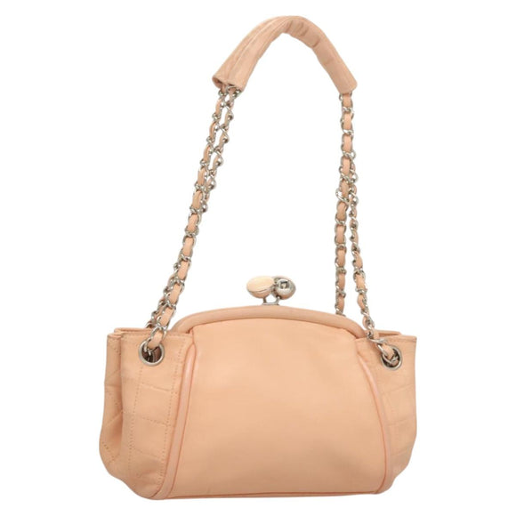 CHANEL Chain Shoulder Bag Lamb Skin Pink Silver CC Auth 130492