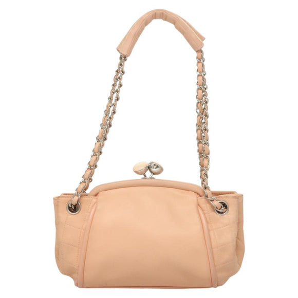 CHANEL Chain Shoulder Bag Lamb Skin Pink Silver CC Auth 130492
