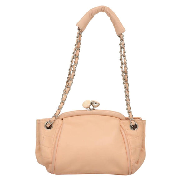 CHANEL Chain Shoulder Bag Lamb Skin Pink Silver CC Auth 130492