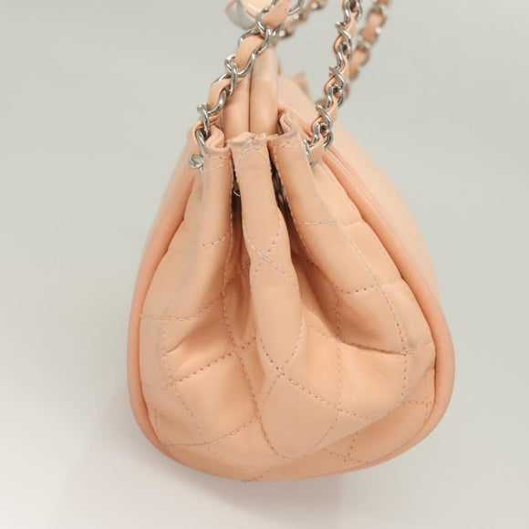CHANEL Chain Shoulder Bag Lamb Skin Pink Silver CC Auth 130492