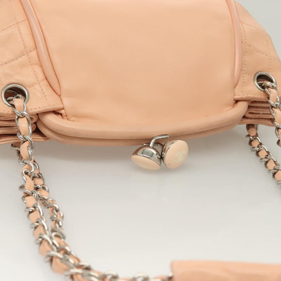 CHANEL Chain Shoulder Bag Lamb Skin Pink Silver CC Auth 130492