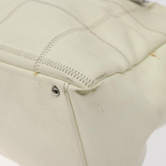 CHANEL Choco Bar Shoulder Bag Caviar Skin White Silver CC Auth 130495