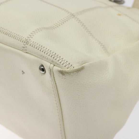 CHANEL Choco Bar Shoulder Bag Caviar Skin White Silver CC Auth 130495