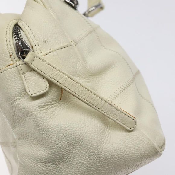 CHANEL Choco Bar Shoulder Bag Caviar Skin White Silver CC Auth 130495