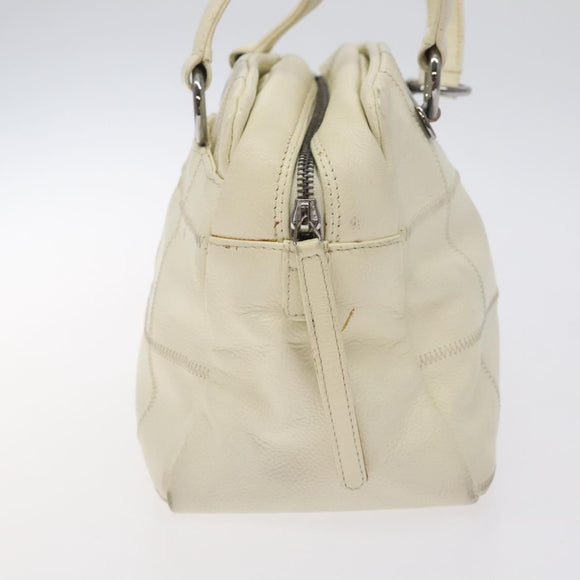 CHANEL Choco Bar Shoulder Bag Caviar Skin White Silver CC Auth 130495