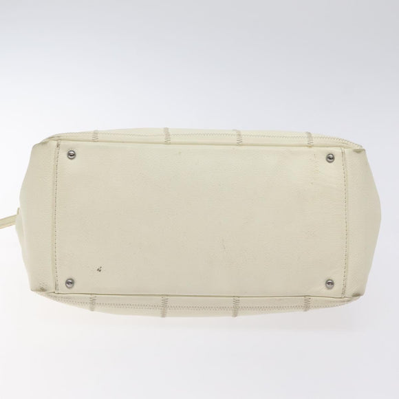 CHANEL Choco Bar Shoulder Bag Caviar Skin White Silver CC Auth 130495