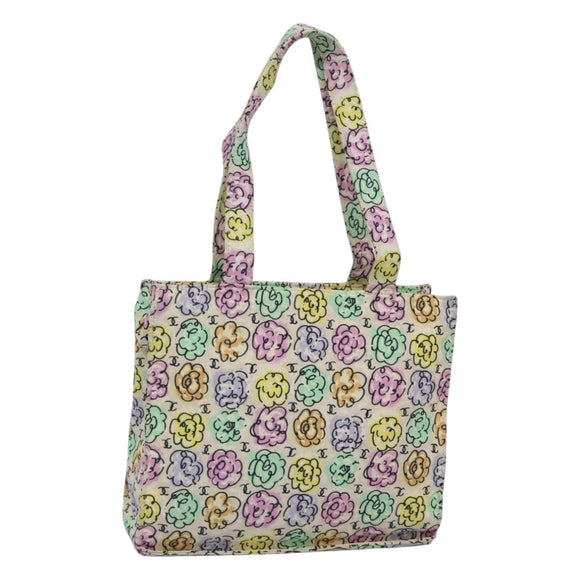 CHANEL Tote Bag Nylon White Silver CC Auth 130496