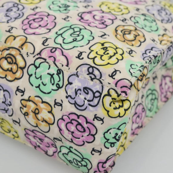 CHANEL Tote Bag Nylon White Silver CC Auth 130496