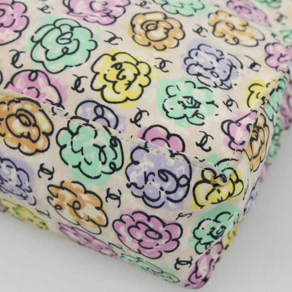 CHANEL Tote Bag Nylon White Silver CC Auth 130496